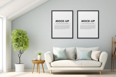 Modern Living Room Mockup with Photo Frame – Free Download