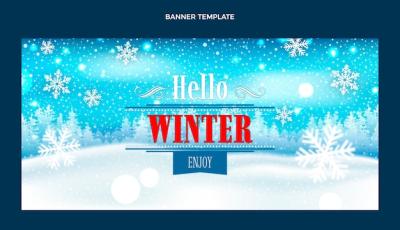 Realistic Winter Horizontal Banner – Free Download