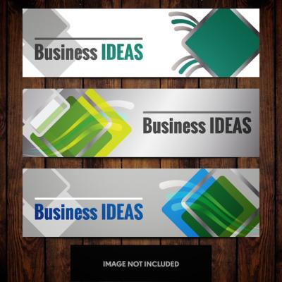 Business Banner Design Templates Featuring Green and Blue Squares on a Grey Background – Free Download