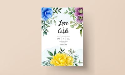 Watercolor Flower and Leaf Wedding Invitation – Free to Download