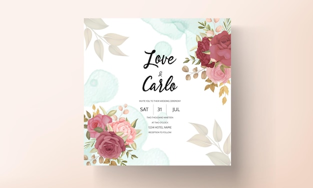 Elegant Floral Wedding Invitation Template Set with Flower and Leaves Decoration – Free Download