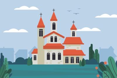 Flat Design Church Building Illustration – Free Download