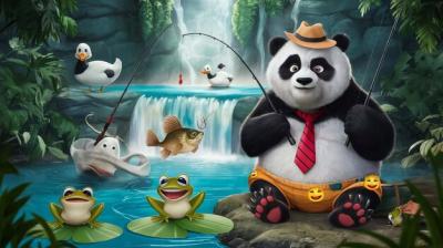 A Cartoon Panda Bear Holding a Fish – Free Download, Free Stock Photo