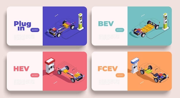 PHEV and Hybrid Electric Vehicles Isometric Banner Set – Free Download