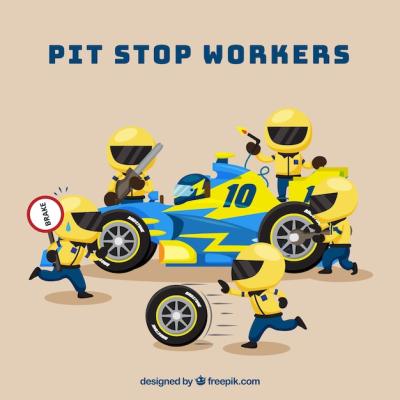 Formula 1 Pit Stop Workers Flat Design Vector Template – Free Download