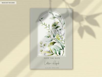 Beautiful Watercolor Wedding Invitation Card with Greenery Leaves and White Flower – Free to Download