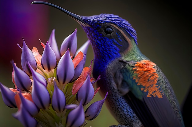 Macro Photo of a Hummingbird and a Purple Flower – Free to Download