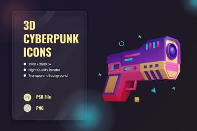 3D Cyberpunk Gaming Weapon Icon Illustration – Free Download