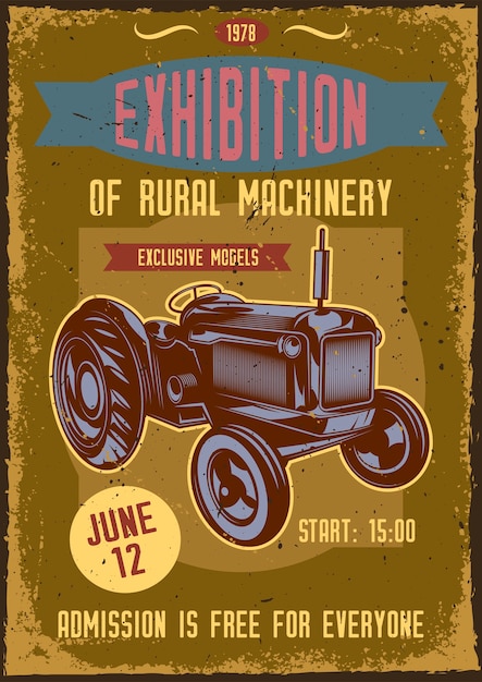 Tractor Illustration Vintage Poster – Free Download