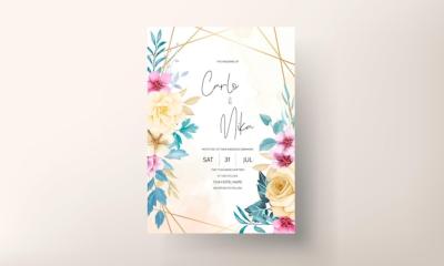 Beautiful Flower Hand Drawing Wedding Invitation Template – Free Download