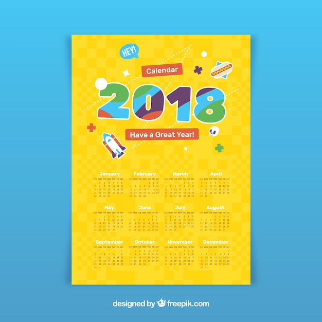 2018 Yellow Calendar Template – Free Download