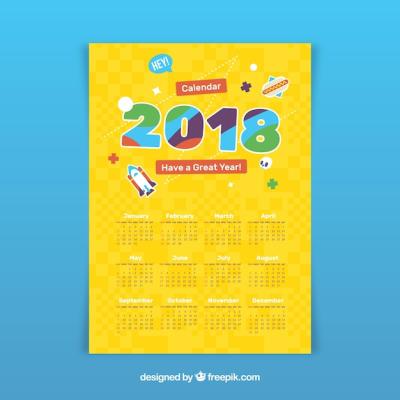 2018 Yellow Calendar Template – Free Download