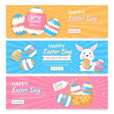 Flat Easter Sale Horizontal Banner Collection – Free to Download