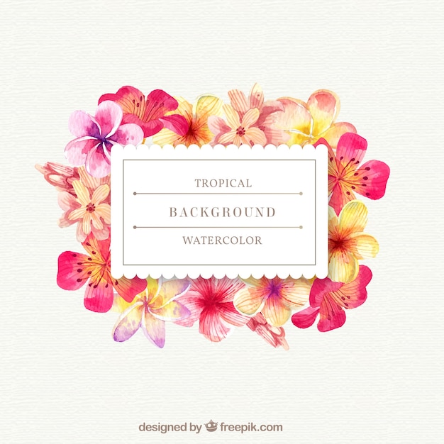 Tropical Background Featuring Watercolor Flowers – Free Download