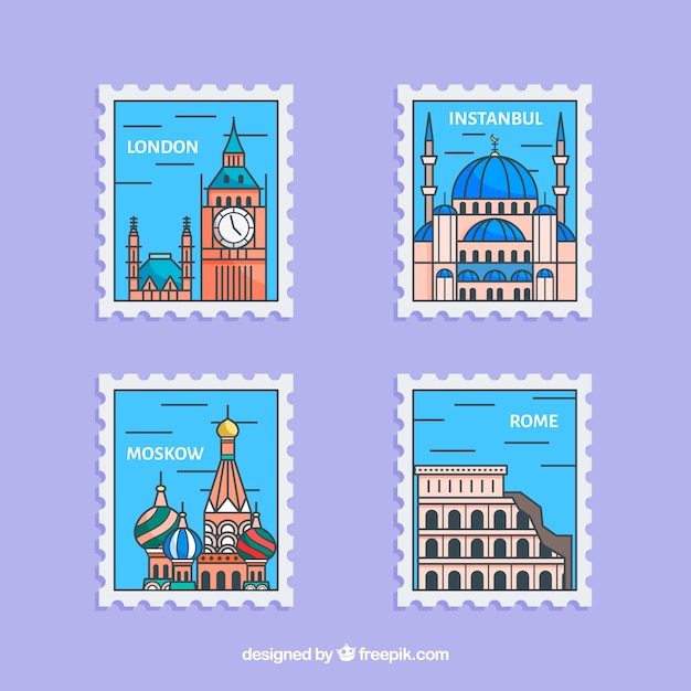 Flat Style City Stamps Collection – Free Download