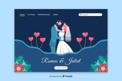 Flat Couple Wedding Landing Page Design – Free Download