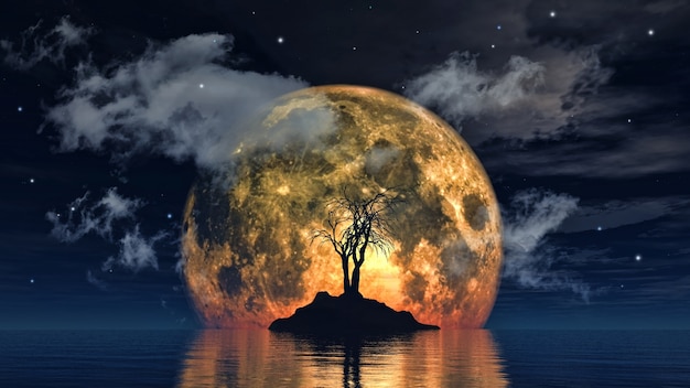 Spooky Tree Against a Big Moon – Free Stock Photo, Download Free Stock Photo