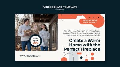 Flat Design Fireplace Concept Facebook Template – Free to Download