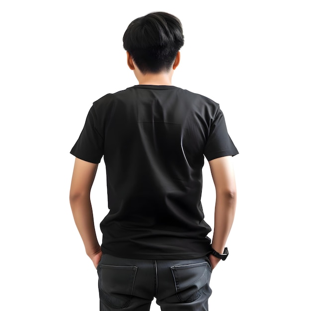 Back View of Asian Man in Black T-Shirt on White Background – Free Stock Photo Download