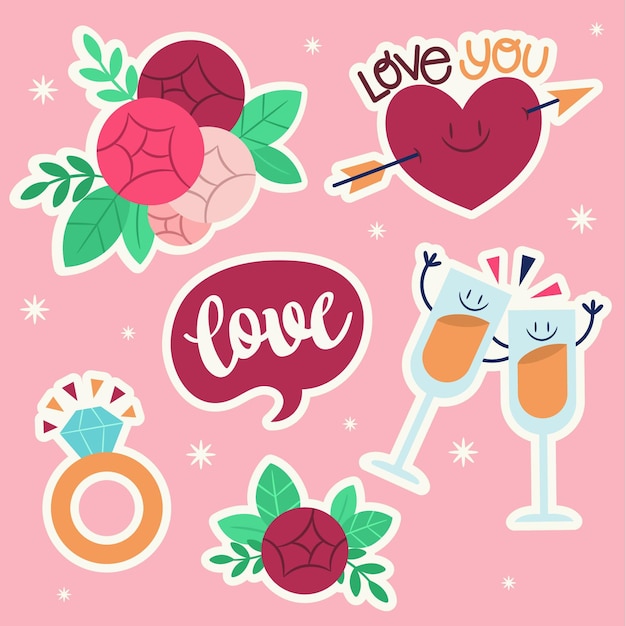 Flat Wedding Sticker Collection – Free Download, Free Stock Photo