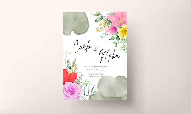 Watercolor Floral Wedding Invitation Card Set – Free Download