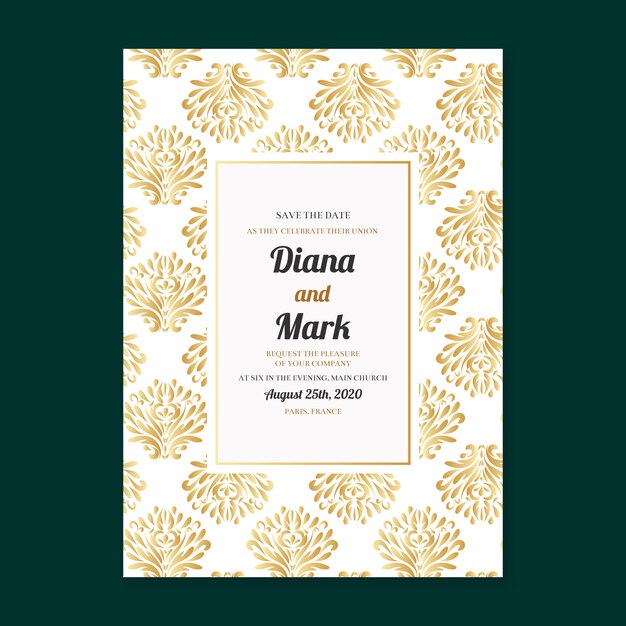 Elegant Damask Wedding Invitation Template – Free Download