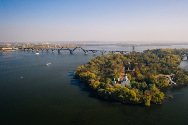 Aerial Drone View of the Dnieper River in Kiev – Free Download