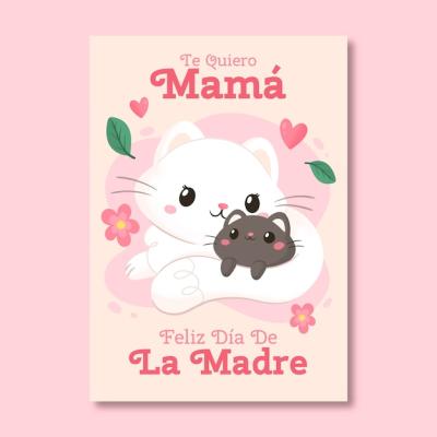 Flat Mother’s Day Greeting Card Template in Spanish – Free Download