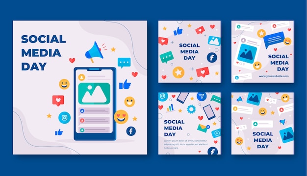 Instagram Post Collection for Flat Social Media Day – Free Download