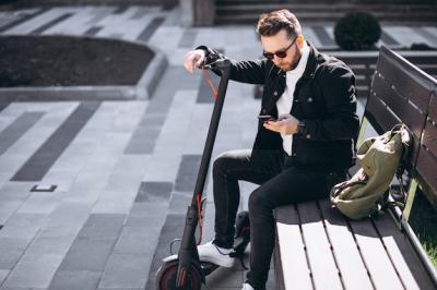 Handsome Man on Scooter Shopping Online – Free Download