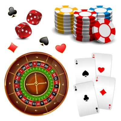 Realistic Isolated & Colored Casino Online Games Icon Set with Equipment and Attributes – Free Download