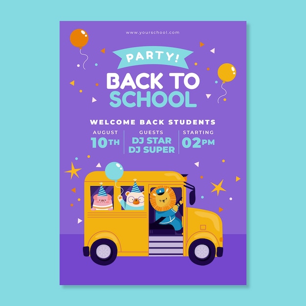 Back to School Party Poster Template Featuring School Bus – Free Download