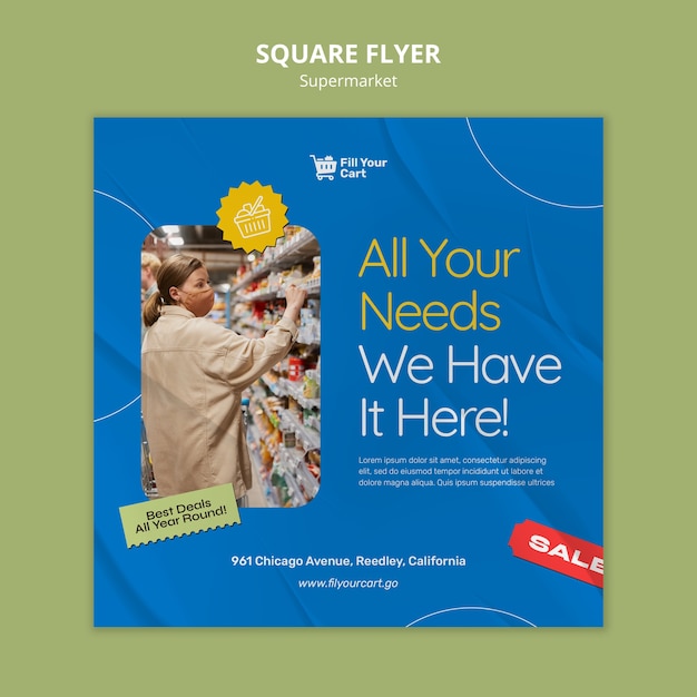 Supermarket Business Square Flyer Template for Free Download