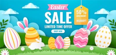 Horizontal Banner Template for Paper Style Easter Sale – Free Download