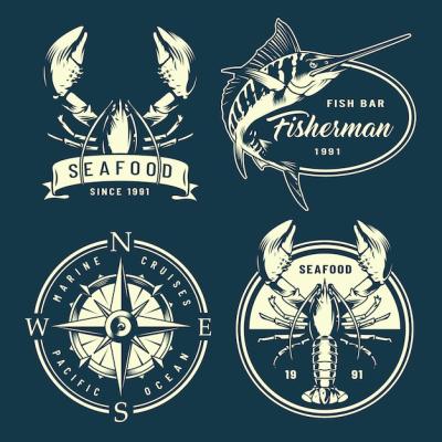 Vintage Monochrome Nautical and Marine Labels – Free Download