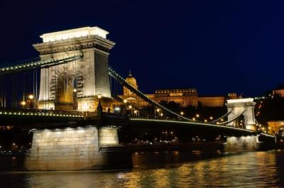 Night View of Chain Bridge, Royal Palace, and Danube River in Budapest – Free Download