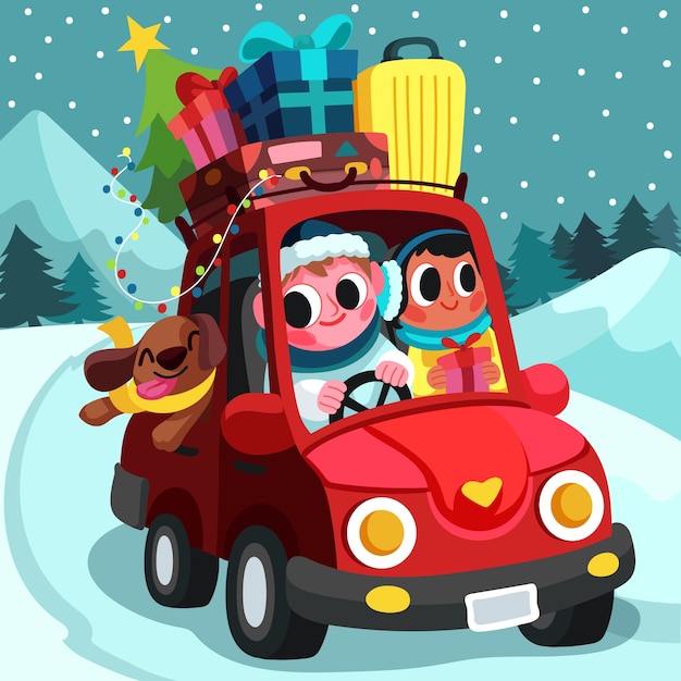 Flat Christmas Travel Illustration – Free Download