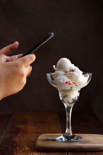 Person Taking Photo of Ice Cream in Glass with Smartphone – Free Stock Photo, Download for Free