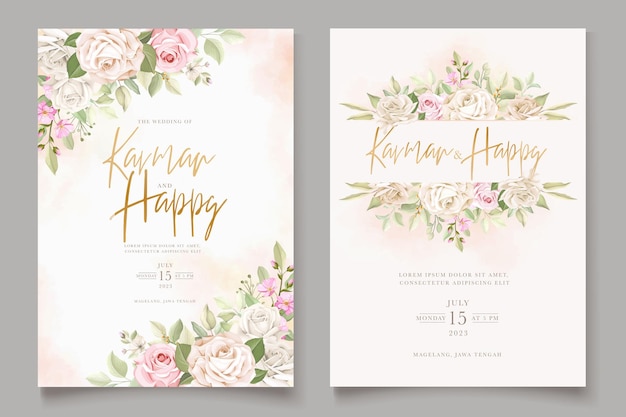 Elegant Hand-Drawn Floral and Leaves Wedding Invitation Card Set – Free Download