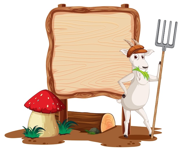 Blank Wooden Signboard Featuring Cartoon Sheep – Free Download