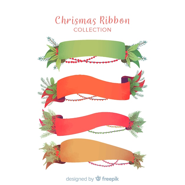 Hand Drawn Red and Green Christmas Ribbon Collection – Free Download