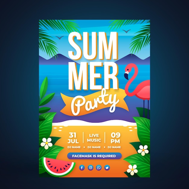 Gradient Summer Party Vertical Poster Template – Free Download