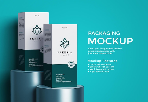 Box Packaging Mockup Design on Podium – Free Download