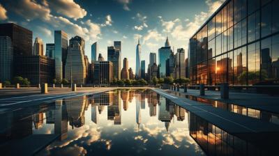 Bustling Urban Financial District at Sunrise – Free Stock Photo for Download