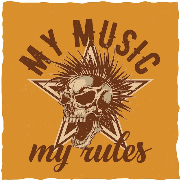 Music Theme T-Shirt Design Featuring Angry Skull Illustration – Free Download