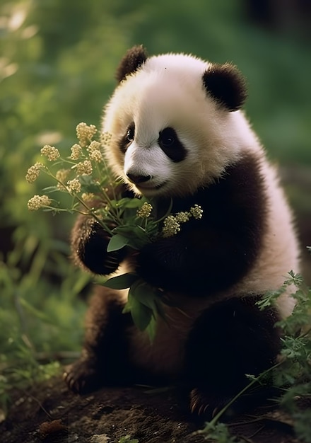 Cute Panda Surrounded by Flowers – Free Stock Photo for Download