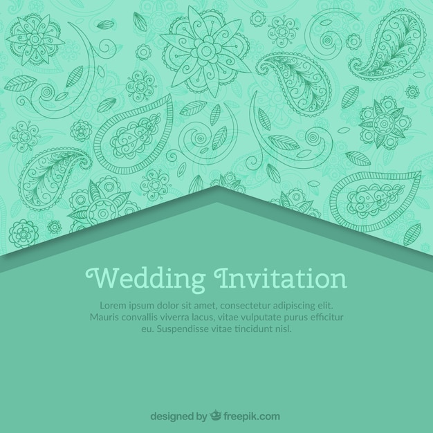 Green Wedding Invitation with Paisley – Free Download