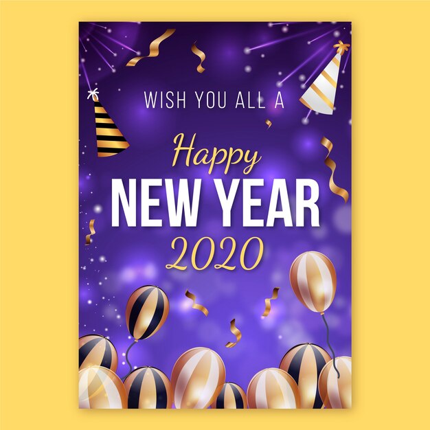 Realistic New Year Greeting Card Template – Free Download