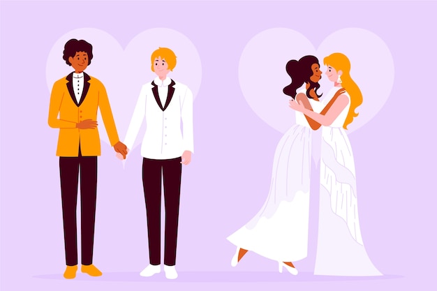 Artistic Illustration of Wedding Couples – Free Download