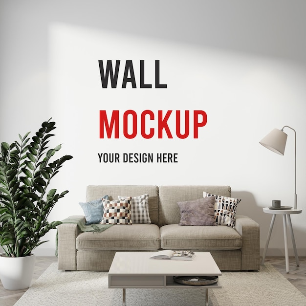 3D Rendering Living Room Wall Mockup – Free Download